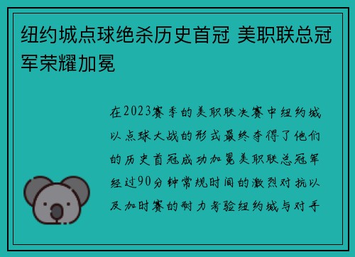 纽约城点球绝杀历史首冠 美职联总冠军荣耀加冕